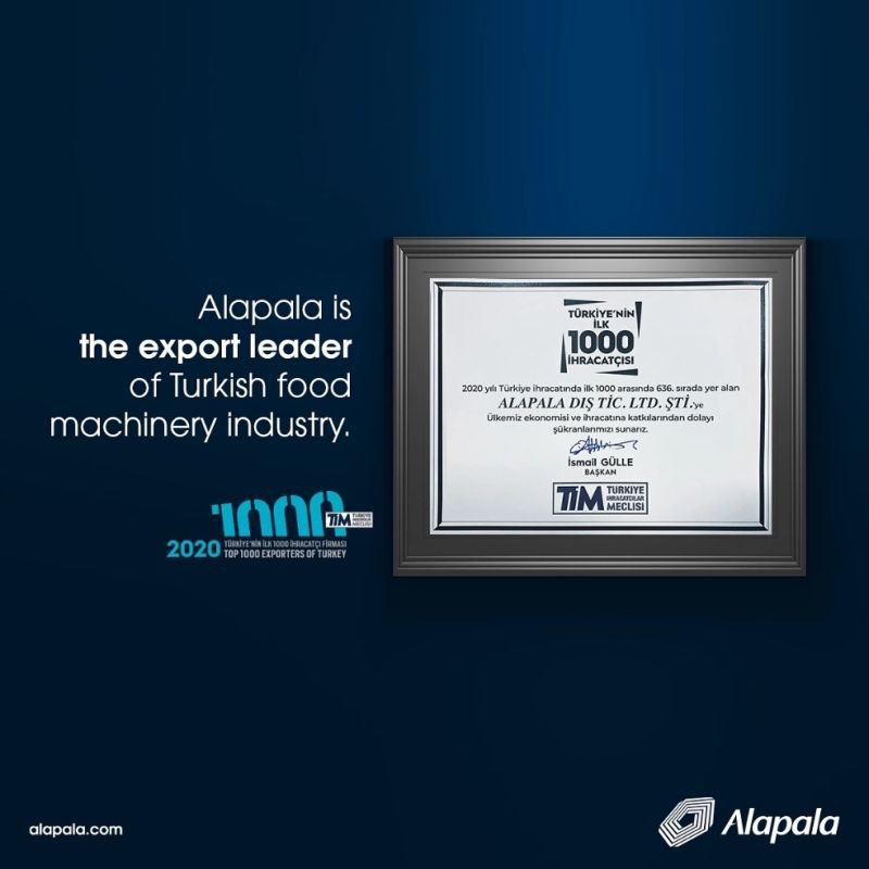 Alapala has been listed among ‘Top 1000 exporters of Turkey’ in 2020, ranking 636